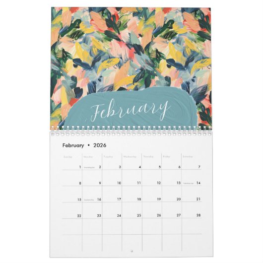 春ガーデン抽象芸術絵を描フローラ2025 カレンダー (2月 2026)