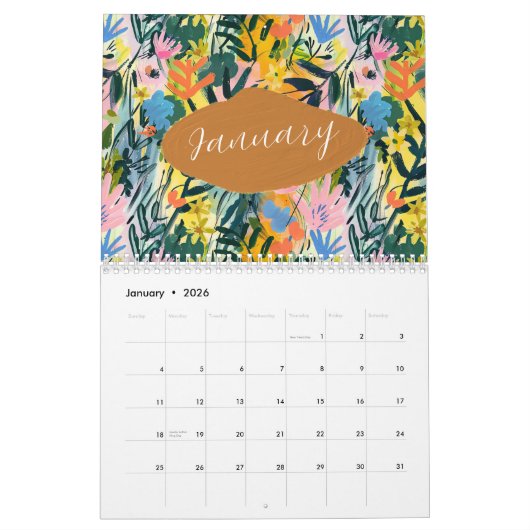 春ガーデン抽象芸術絵を描フローラ2025 カレンダー (1月 2026)