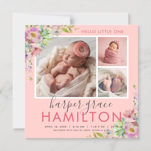 春ガーデン磁気写真誕生のお知らせ マグネット招待状 (正面)