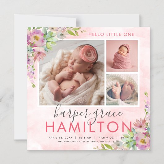 春ガーデン磁気写真誕生のお知らせ マグネット招待状 (正面)