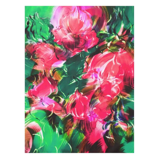 春ガーデン赤面ピンクローズフラワーズ開花 テーブルクロス (正面)