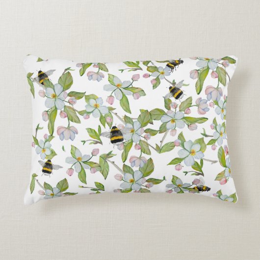 春ガーデン開花と（昆虫）マルハナバチ アクセントクッション (正面)