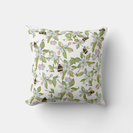 春ガーデン開花と（昆虫）マルハナバチ クッション (正面)