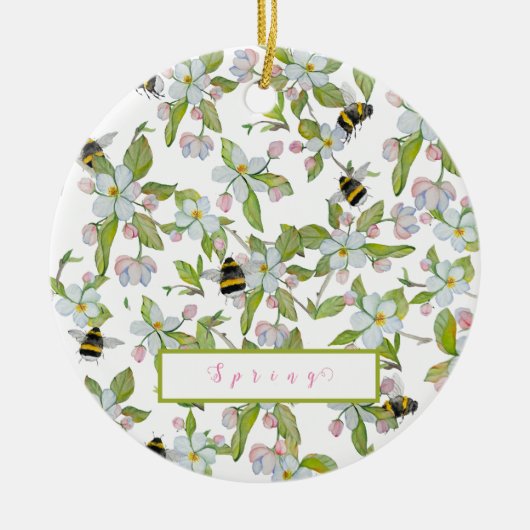 春ガーデン開花と（昆虫）マルハナバチ セラミックオーナメント (正面)