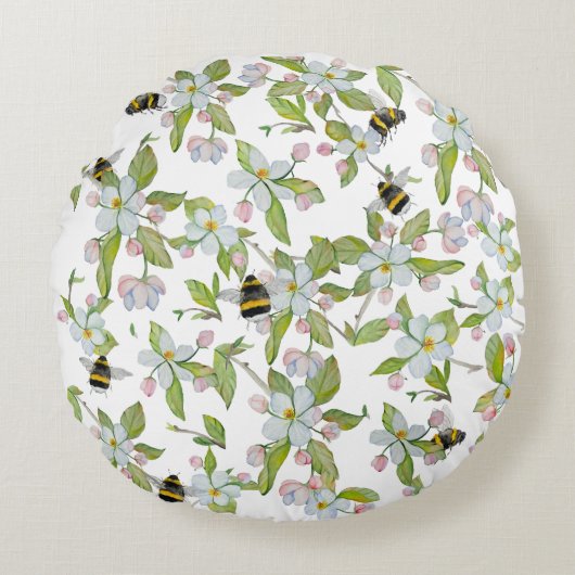 春ガーデン開花と（昆虫）マルハナバチ ラウンドクッション (正面)