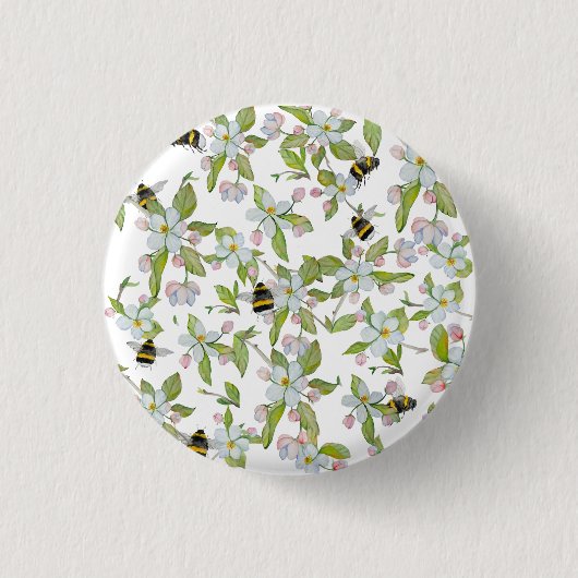 春ガーデン開花と（昆虫）マルハナバチ 缶バッジ (正面)