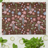 春ガーデン（チョコレートブラウン背景） キッチンタオル (折り畳み)