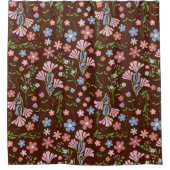 春ガーデン（チョコレートブラウン背景） シャワーカーテン (正面)