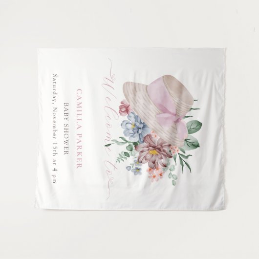 春ガールガーデンハットベビーシャワーウェルカムサイン タペストリー (正面(横))