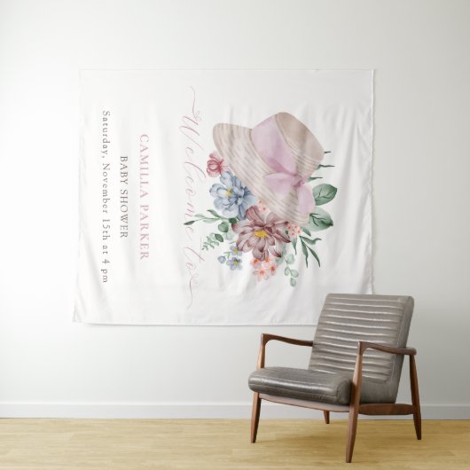 春ガールガーデンハットベビーシャワーウェルカムサイン タペストリー (インサイチュ(横))