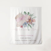 春ガールガーデンハットベビーシャワーウェルカムサイン タペストリー (正面)