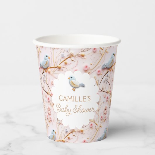 春ガールベビーシャワーピンクパーソナライズされたフローラ 紙コップ (正面)