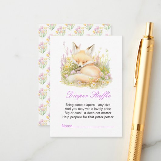 春キツネベビーシャワーおむつラッフル エンクロージャーカード (正面/裏面インサイチュ)