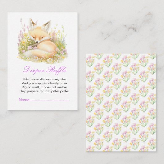 春キツネベビーシャワーおむつラッフル エンクロージャーカード (正面/裏面)