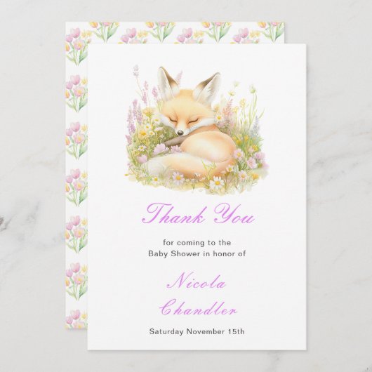 春キツネベビーシャワー サンキューカード (正面/裏面)