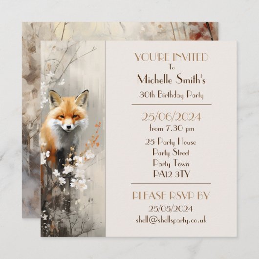 春キツネ誕生日パーティー 招待状 (正面/裏面)