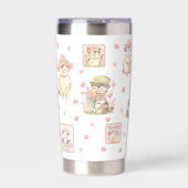 春キャッツハットフラワーピーチホワイト 保温保冷タンブラー (正面)