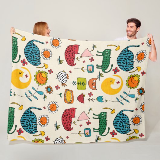 春キャットベージュ – かわいいおもしろいの子猫フローラ フリースブランケット (インサイチュ)