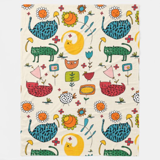 春キャットベージュ – かわいいおもしろいの子猫フローラ フリースブランケット (正面)