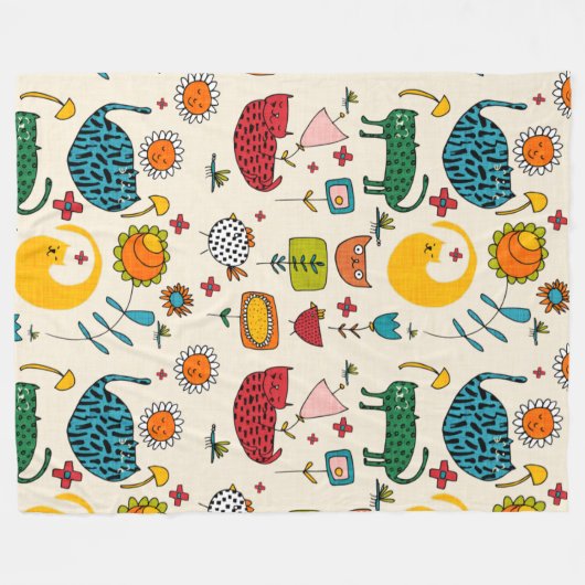 春キャットベージュ – かわいいおもしろいの子猫フローラ フリースブランケット (正面(横))