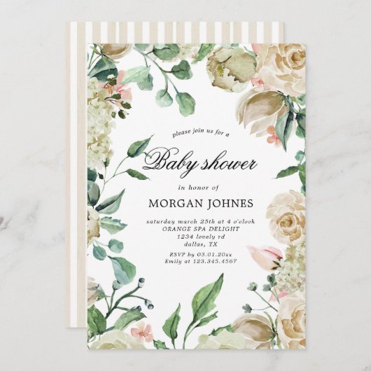 春クリームガーデンエレガントベビーシャワー招待状 (正面/裏面)
