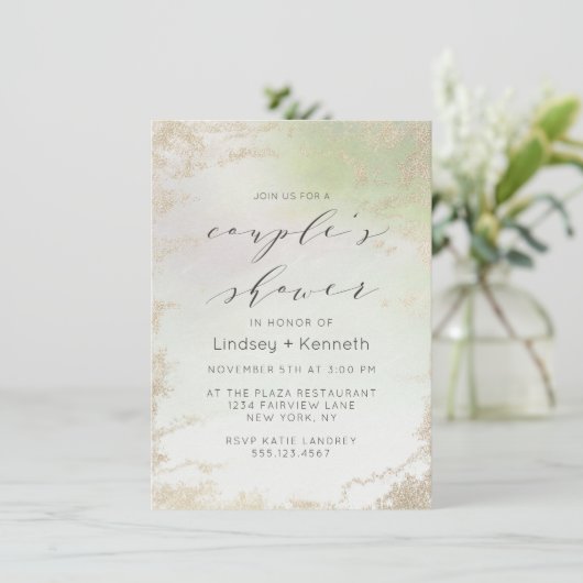 春グラデーショングリーンゴールドフォイルフロストウェディングシャワー 招待状 (スタンド正面)