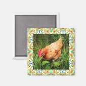 春グリーンとイースターピンクの青い四角い枠 マグネット (正面/裏面)