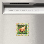 春グリーンとイースターピンクの青い四角い枠 マグネット (インサイチュ (食洗機))