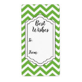 春グリーンとホワイトシェブロン結婚のステッカーラベル ラベル (正面)