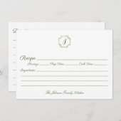 春グリーンアンドピンクモノグラムファミリーレシピ ノートカード (正面/裏面)