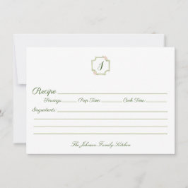 春グリーンアンドピンクモノグラムファミリーレシピ ノートカード