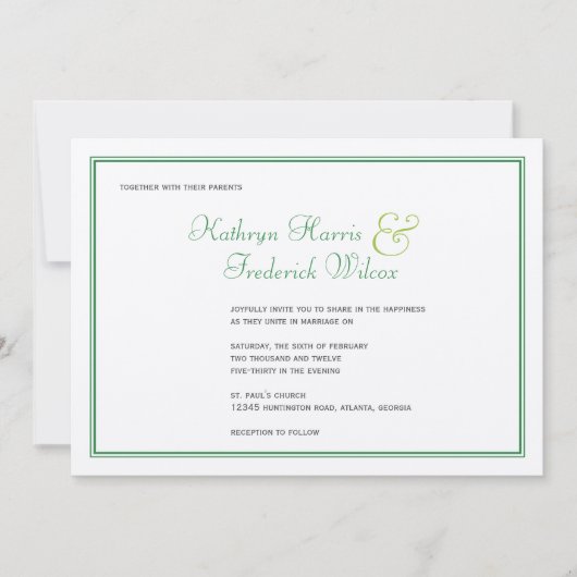 春グリーンエレガントフォーマル結婚式招待状 招待状 (正面)