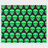 春グリーンオンブラックスカル ラッピングペーパー (フラット)