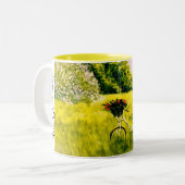 春グリーンサイクリングフローラ牧歌的マググ ツートーンマグカップ (正面左)