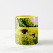 春グリーンサイクリングフローラ牧歌的マググ ツートーンマグカップ (中央)