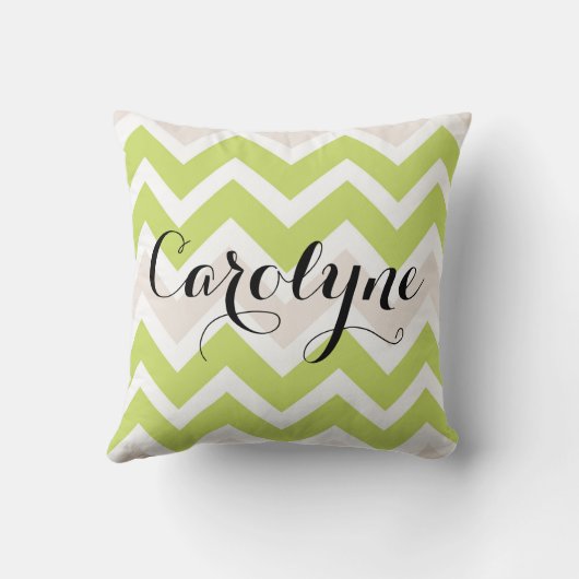 春グリーンシェブロンパーソナライズされた枕 クッション (裏面)