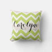 春グリーンシェブロンパーソナライズされた枕 クッション (正面)