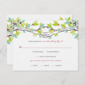 春グリーンノッテッドラブツリーウェディングRSVPカード 出欠カード (正面/裏面)