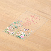 春グリーンバタフライフローラベビーシャワー アクリル招待状 (レイダウン)