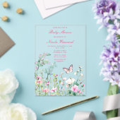 春グリーンバタフライフローラベビーシャワー アクリル招待状 (インサイチュ (ウェディング))