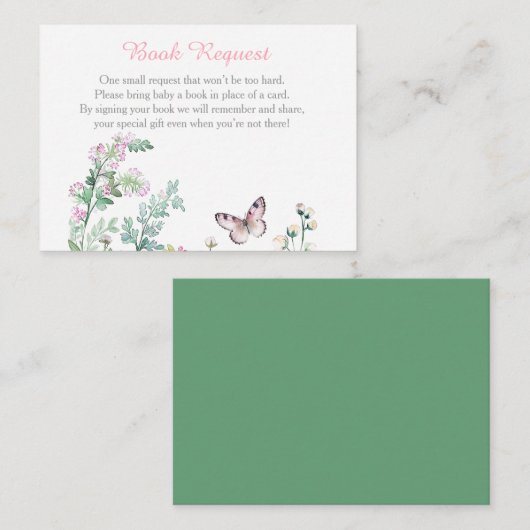 春グリーンバタフライフローラベビーシャワー エンクロージャーカード (正面/裏面)