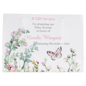 春グリーンバタフライフローラベビーシャワー ラージペーパーバッグ (裏面)