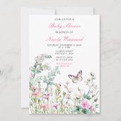 春グリーンバタフライフローラベビーシャワー 招待状 (正面)
