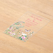 春グリーンバタフライ結婚フローラ アクリル招待状 (レイダウン)