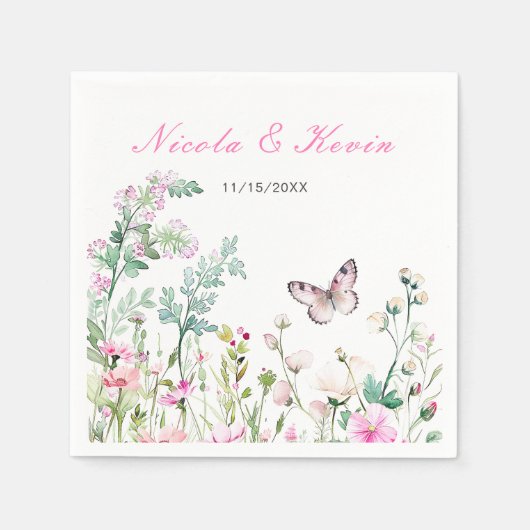 春グリーンバタフライ結婚フローラ スタンダードカクテルナプキン (正面)