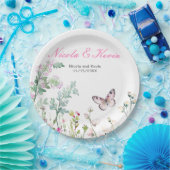 春グリーンバタフライ結婚フローラ ペーパープレート (パーティー)