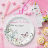 春グリーンバタフライ結婚フローラ ペーパープレート (パーティー)