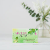 春グリーンバックグラウンドとピンクの蝶 名刺 (スタンド正面)