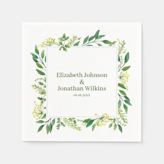 春グリーンボタニカルハーブ結婚ズ スタンダードカクテルナプキン (正面)