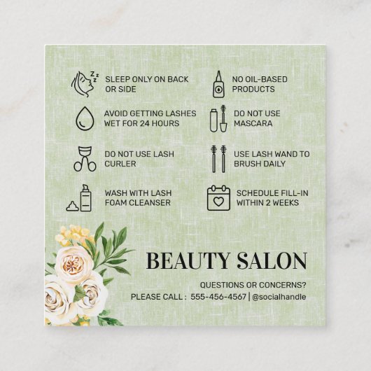 春グリーンラッシュアフターケアスクエア名刺 スクエア名刺 (裏面)